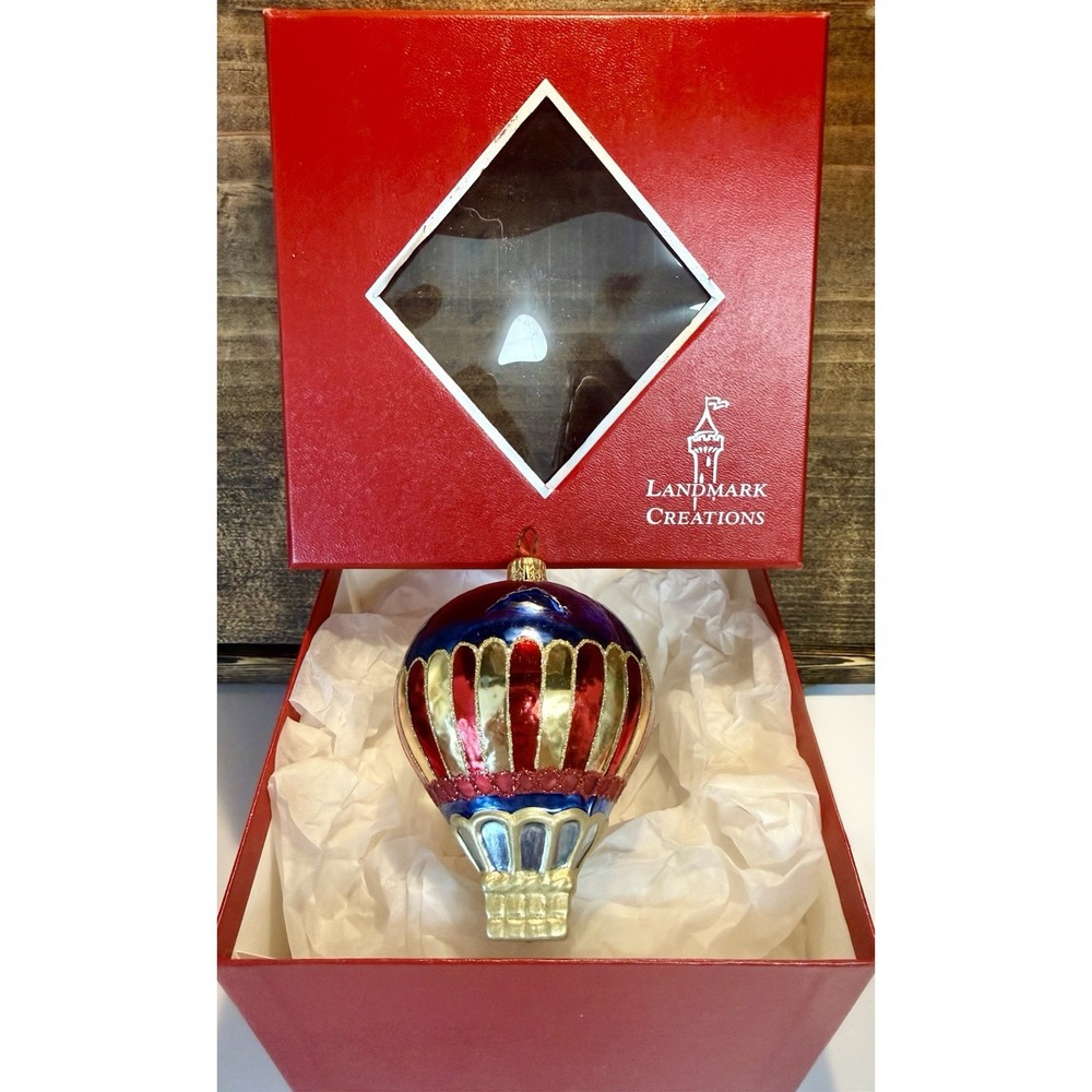 Landmark Creations  Hot Air Balloon Blown Glass Ornament "The Broadmoor" Rare
